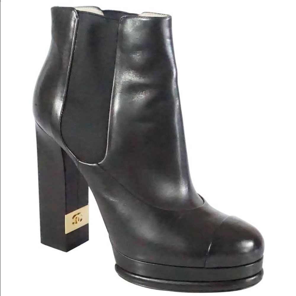 Chanel black platform booties